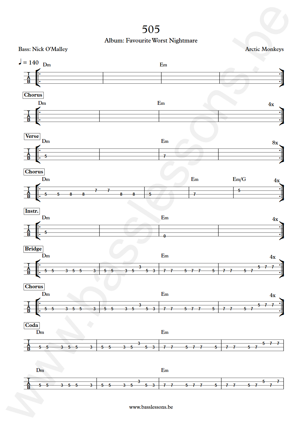 Arctic Monkeys 505 Nick O'Malley Bass Tab