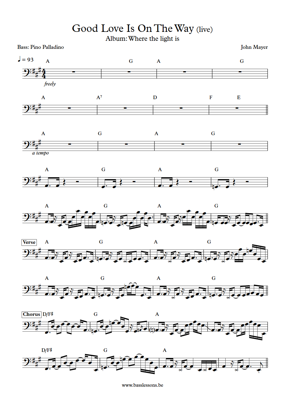 John Mayer Good Love Is On The Way Pino Palladino Bass Transcription