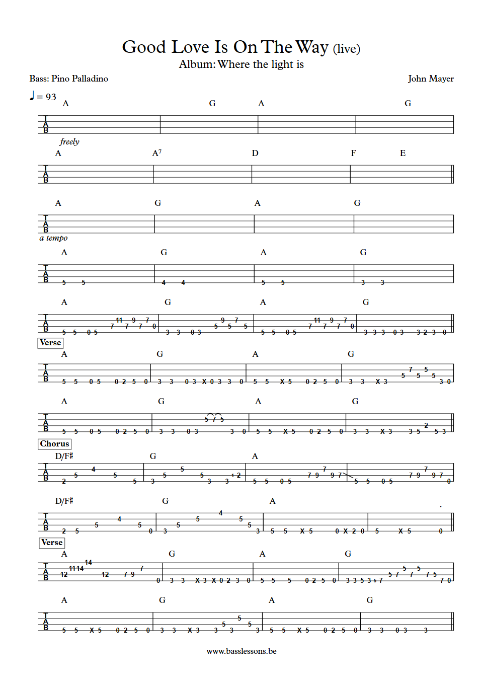 John Mayer Good Love Is On The Way Pino Palladino Bass Transcription Bass Tab
