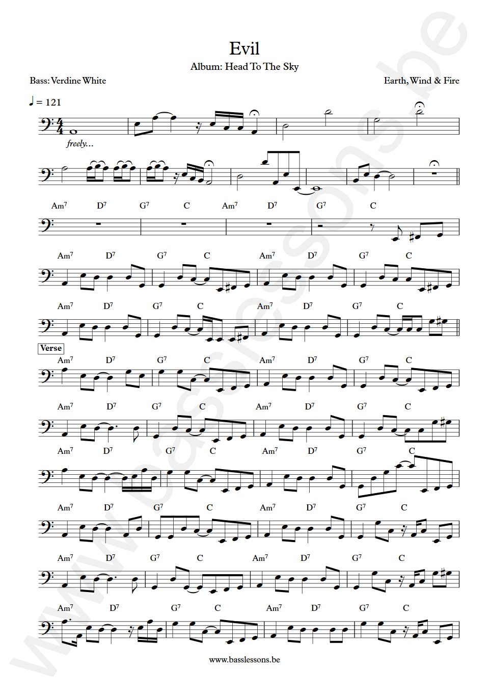Earth, Wind & Fire Evil Verdine White Bass Transcription
