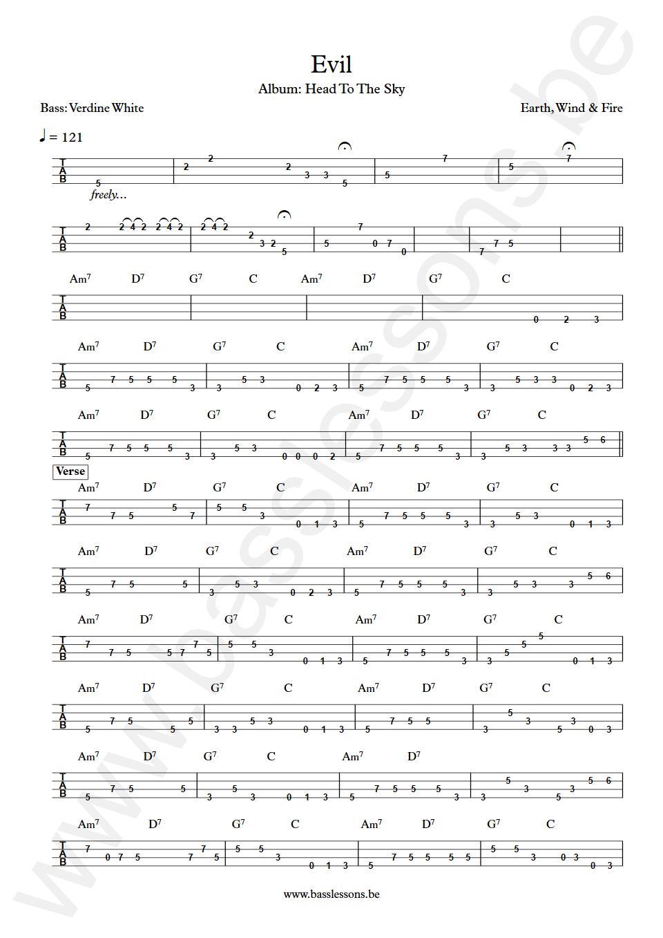 Earth, Wind & Fire Evil Verdine White Bass Tab