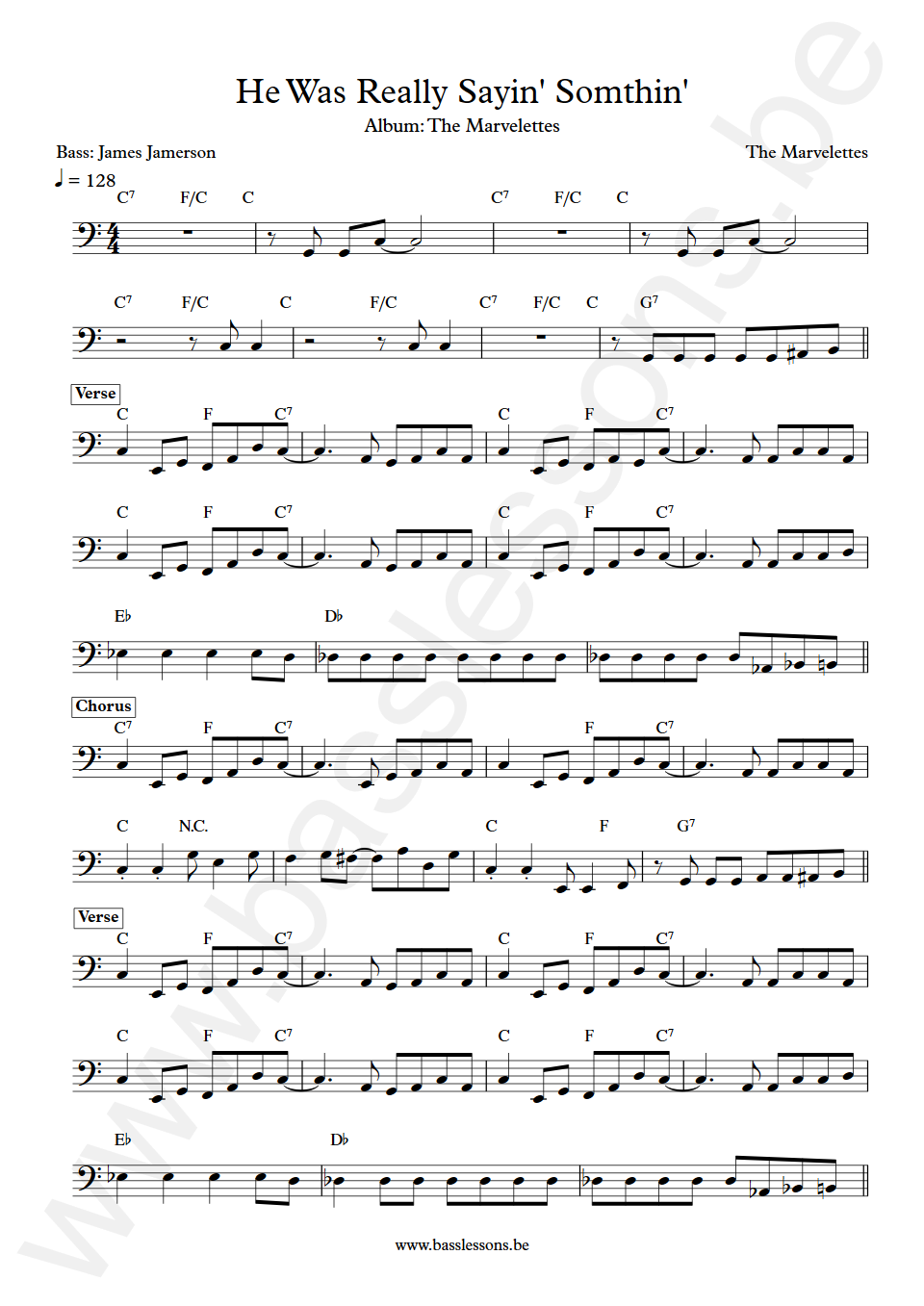 The Marvelettes He Was Really Sayin Somthin James Jamerson Bass Transcription