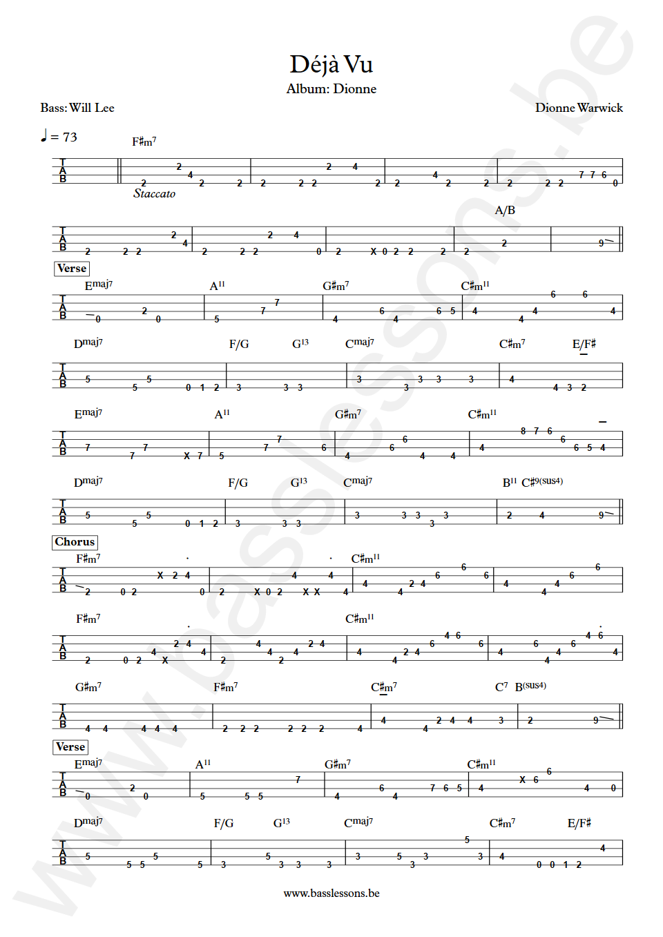 Dionne Warwick Déjà Vu Will Lee Bass Tab