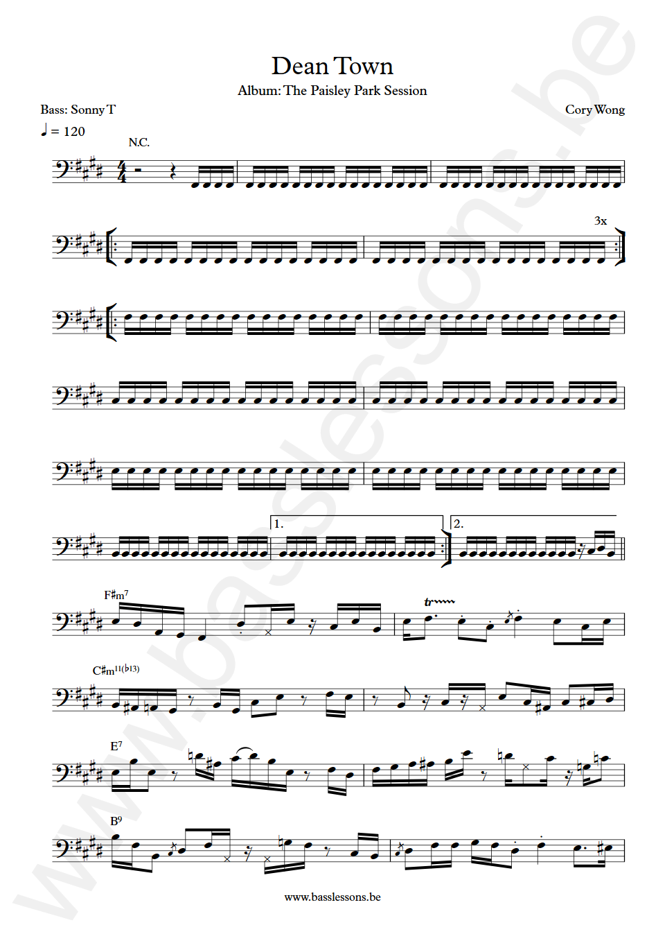 Cory Wong Dean Town Sonny T Bass Transcription