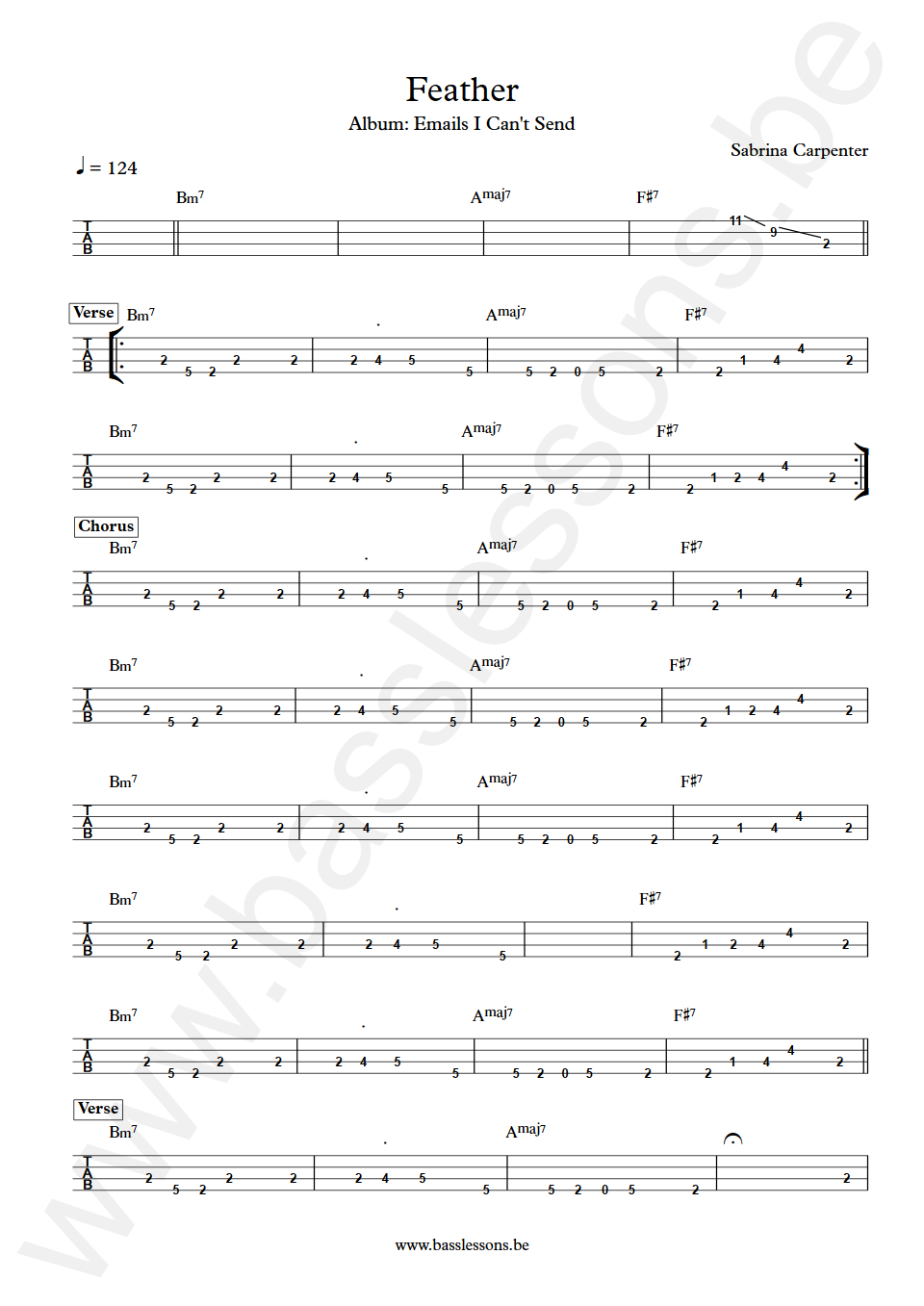 Sabrina Carpenter Feather  Bass Tab