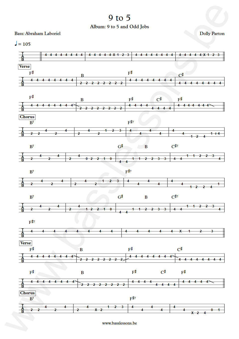 Dolly Parton 9 To 5 Abraham Laboriel  Bass Tab