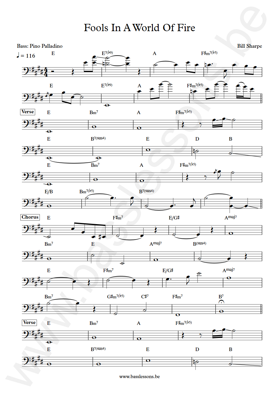 Bill Sharpe Fools In A World of fire Pino Palladino Bass Transcription