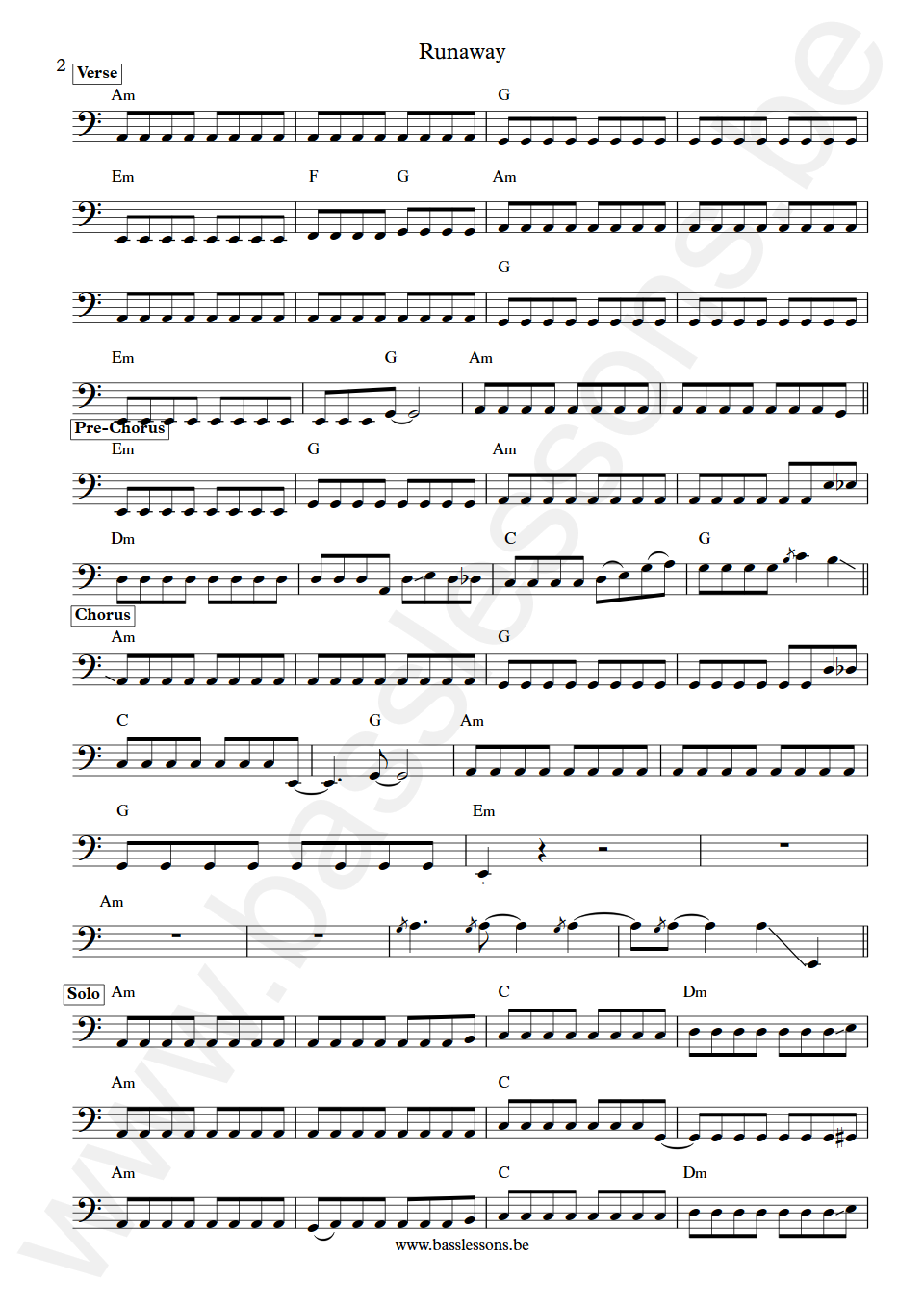 Bon Jovi Runaway Hugh McDonald Bass Transcription part 2