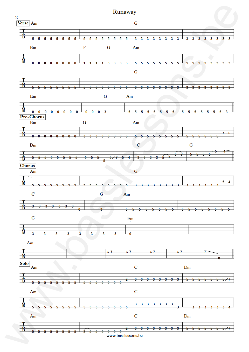 Bon Jovi Runaway Hugh McDonald Bass Tab part 2