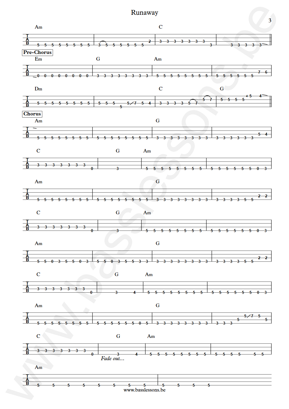 Bon Jovi Runaway Hugh McDonald Bass Tab part 3