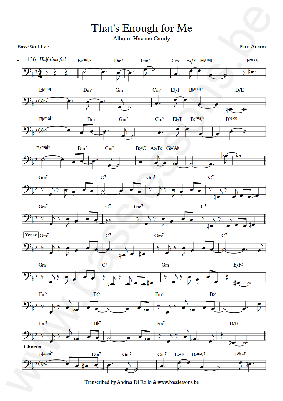 Patti Austin That's Enough for Me Will Lee Bass Transcription