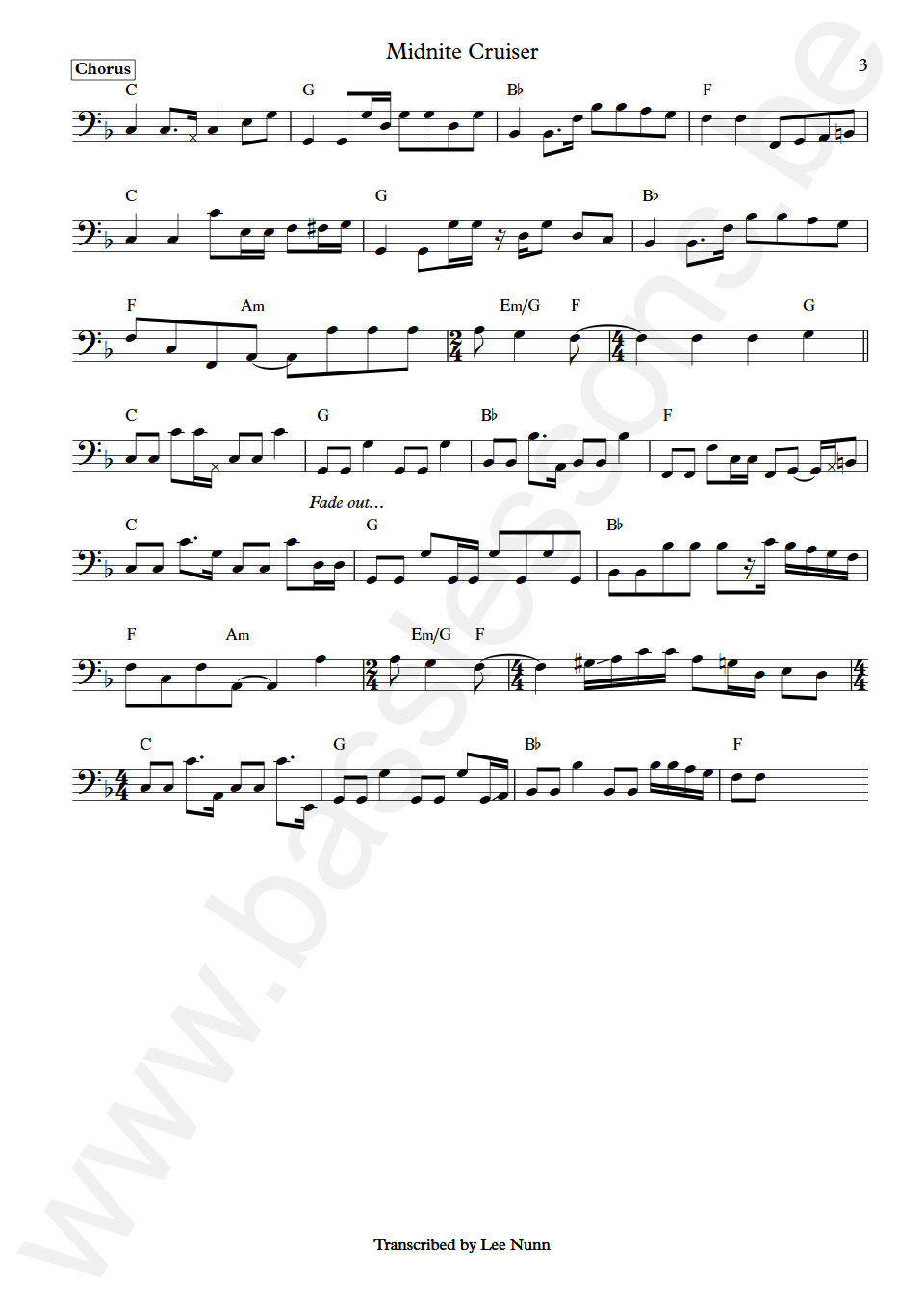 Steely Dan Midnite Cruiser Walter Becker Bass Transcription part 3