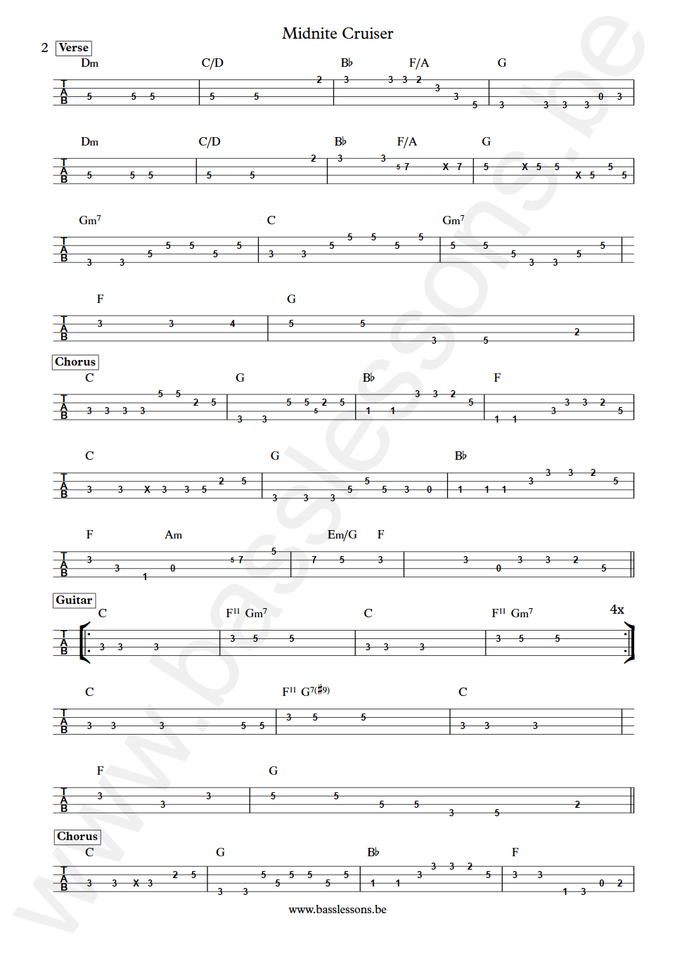 Steely Dan Midnite Cruiser Walter Becker Bass Tab part 2