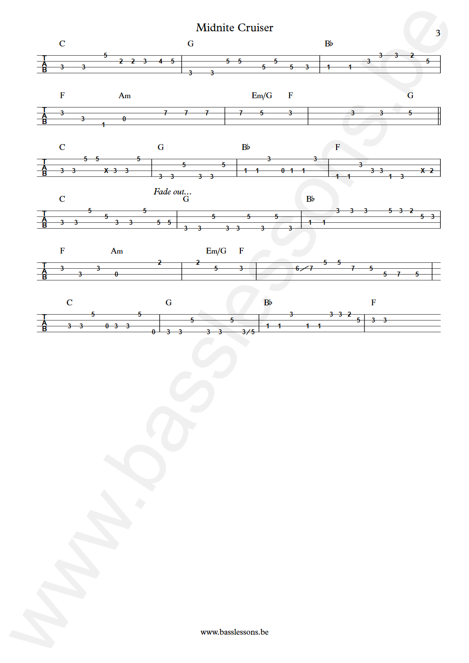 Steely Dan Midnite Cruiser Walter Becker Bass Tab part 3