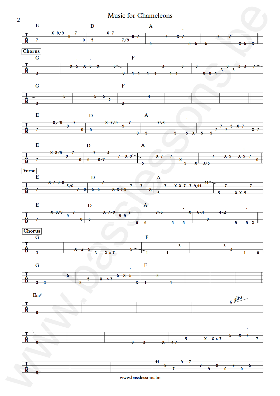 Gary Numan Music for Chameleons Pino Palladino Bass Tabs part 2