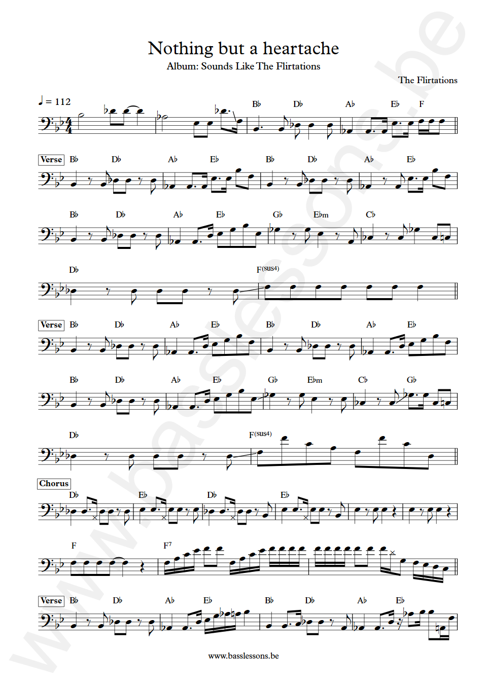 The Flirtations Nothing but a heartache Bass Transcription