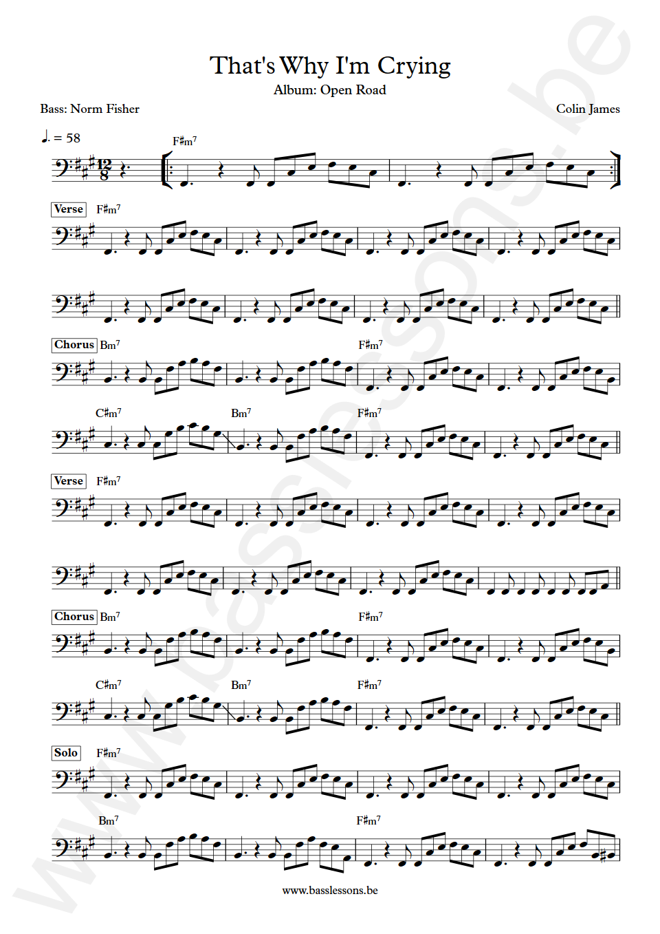 Colin James That's Why I'm Crying Norm Fisher Bass Transcription