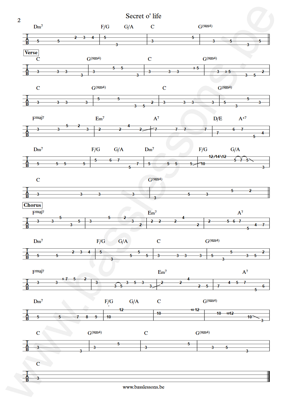James Taylor Secret o life Leland Sklar Bass Tab part 2