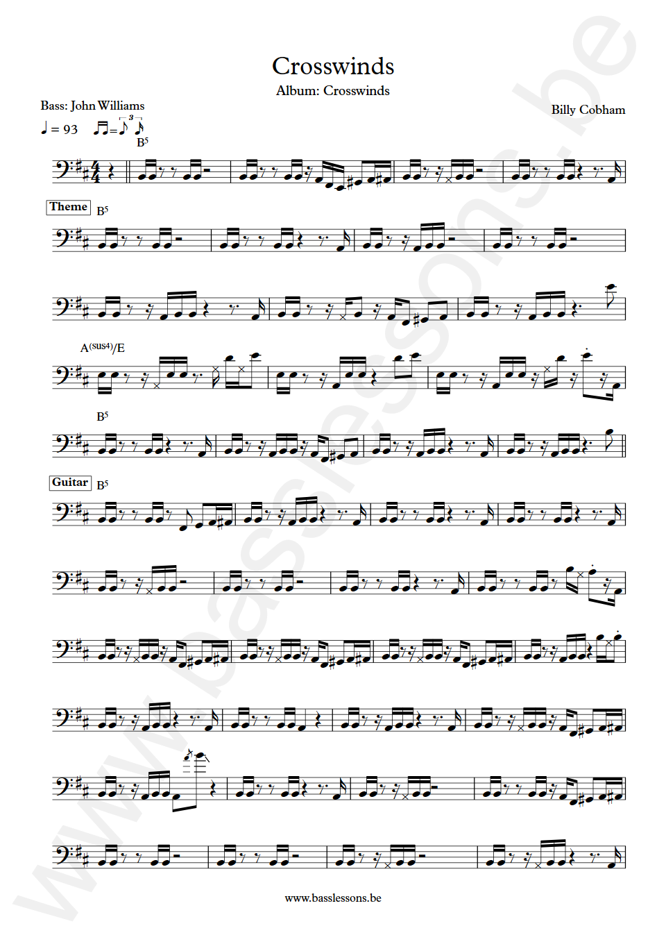 Billy Cobham Crosswinds John Williams Bas Transcriptie