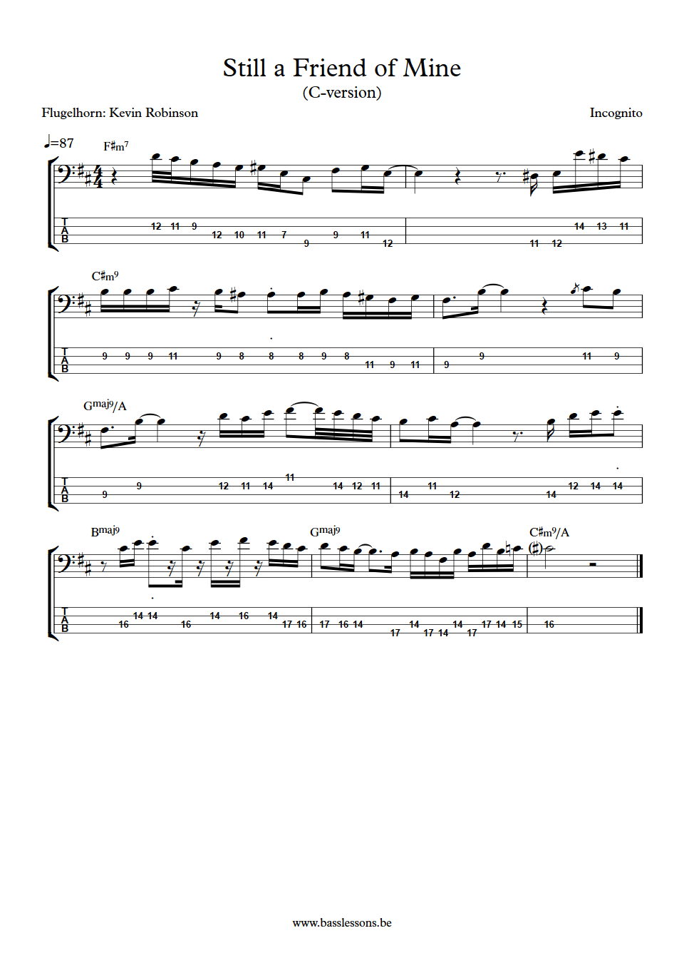 Incognito still a friend of mine Kevin Robinson flugelhorn solo arranged for bass