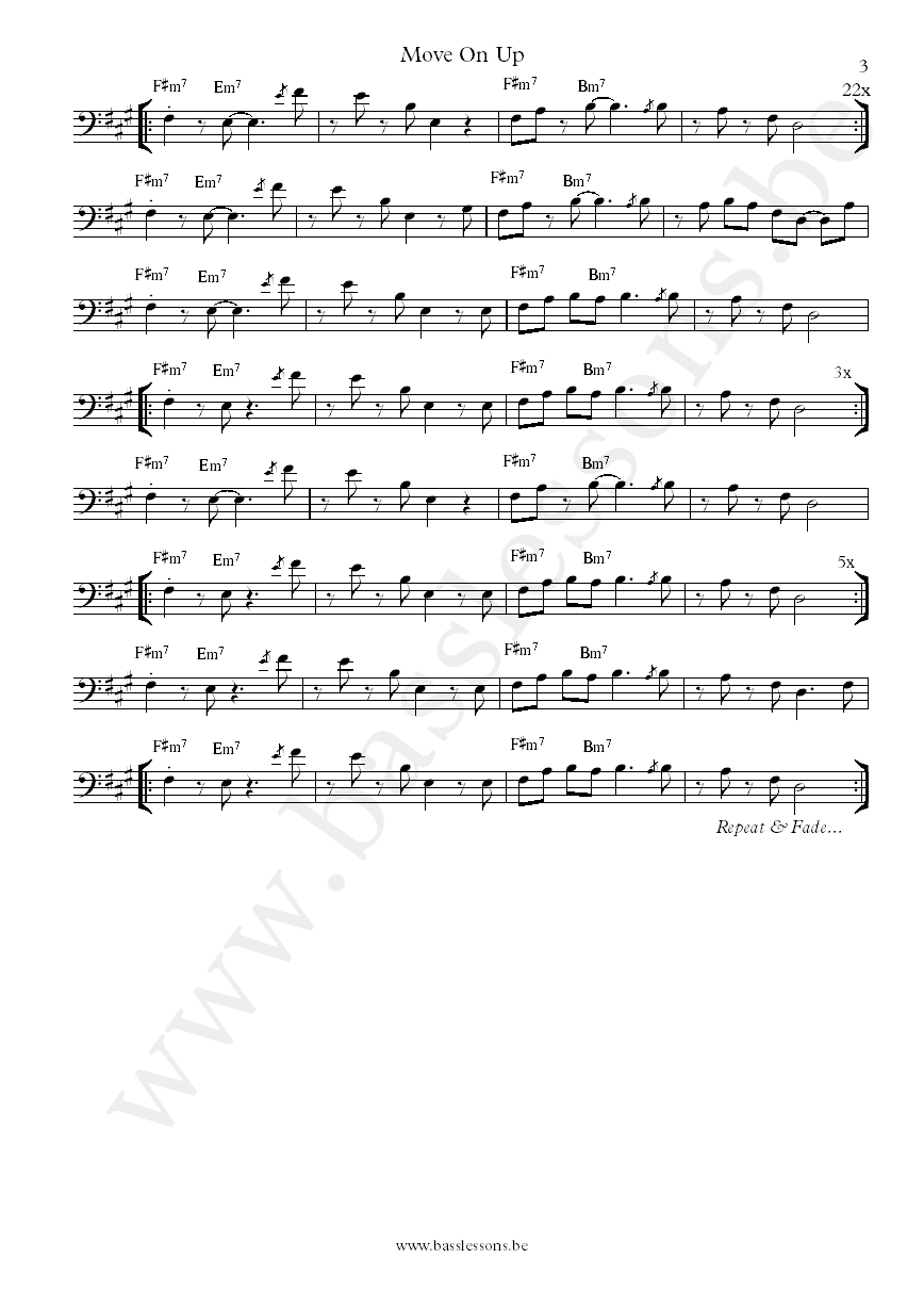 Curtis Mayfield Move on Up bass transcription part 3
