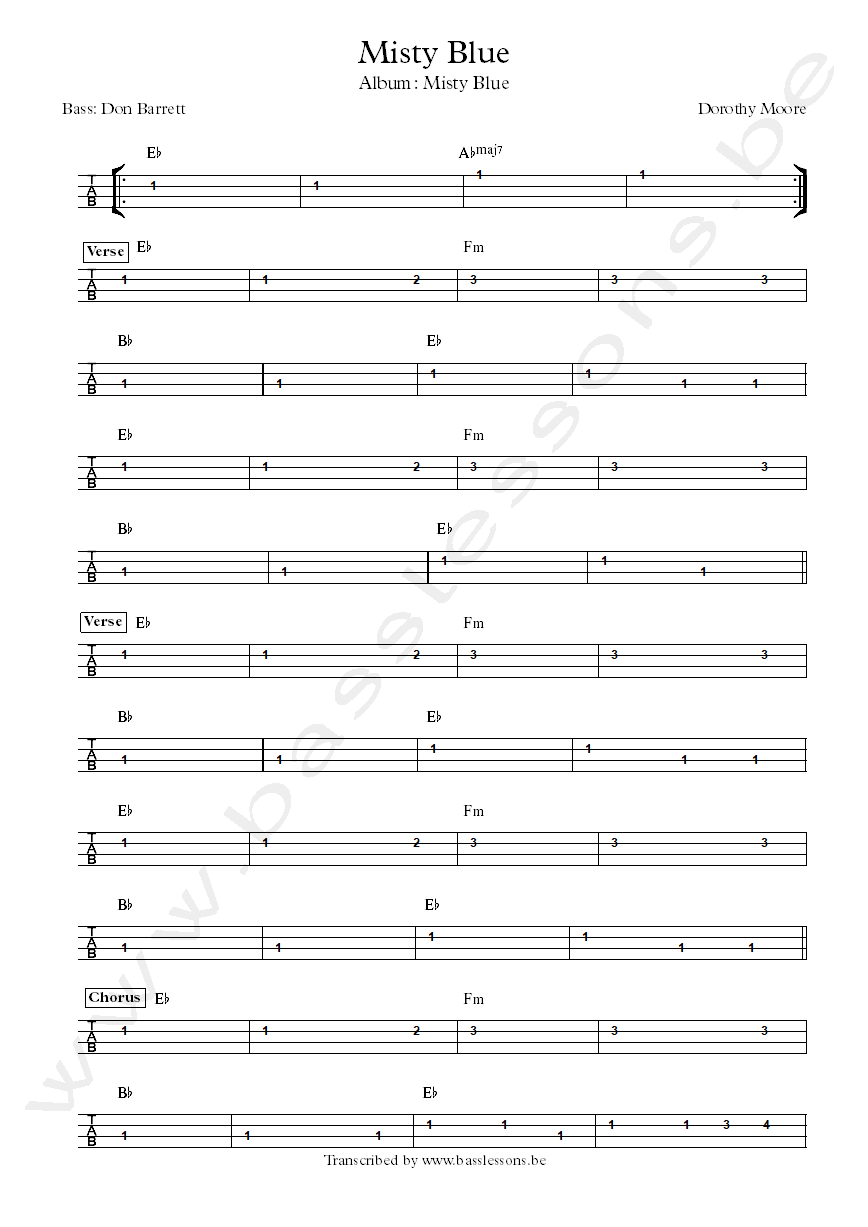 Misty Blue Bass tab and chords