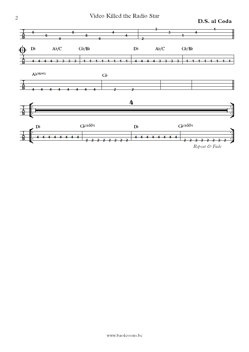 The buggles - video killed the radio star bass tab part 2