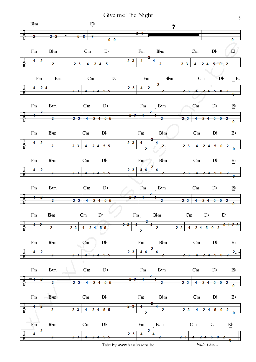 Bass tab of Give me the night by George Benson, with Abraham Laboriel on bass part3