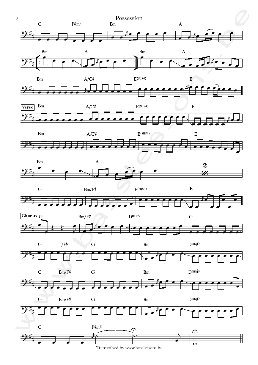 Sarah McLachlan bass transcription possession part 2