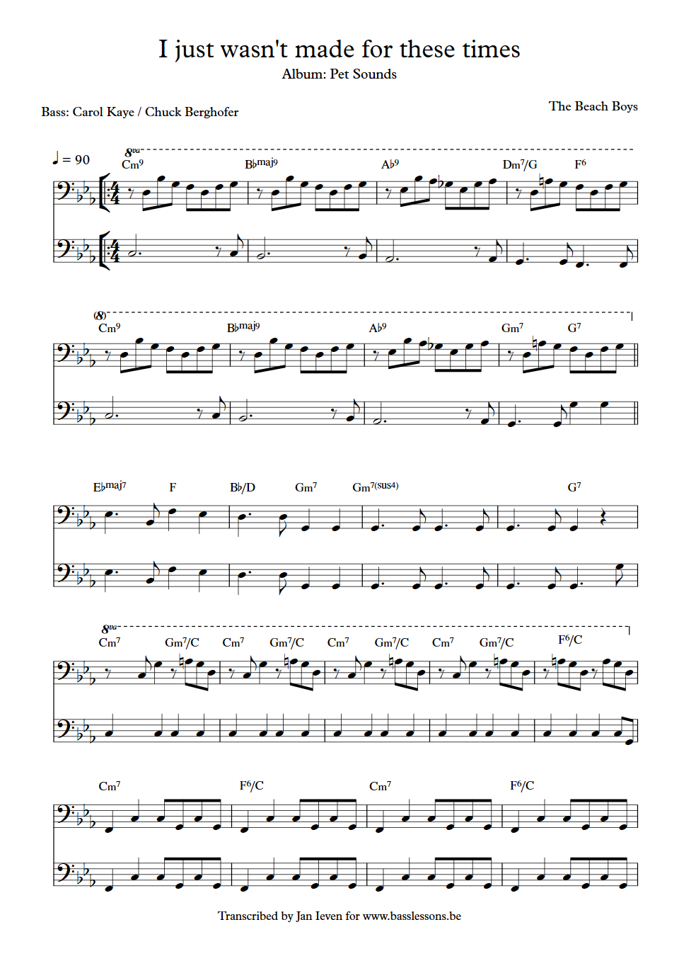 The beach boys i just wasn't made for these times bass transcription