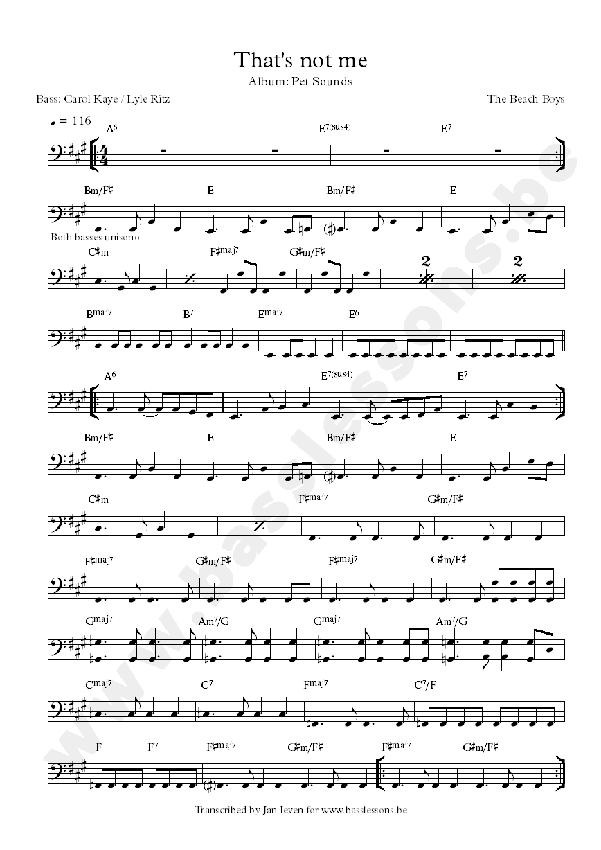 beach boys thats not me bass transcription