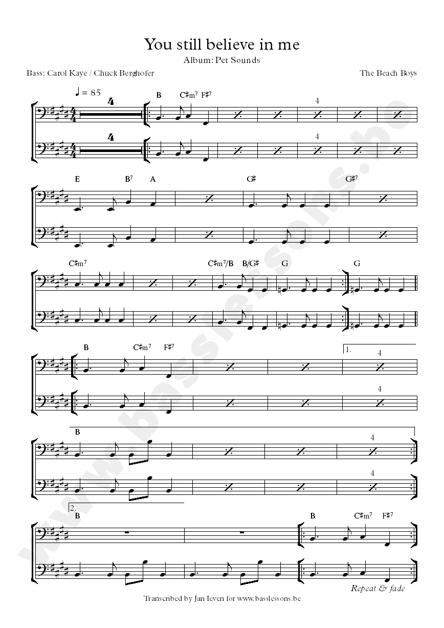 you still believe in me bass transcription