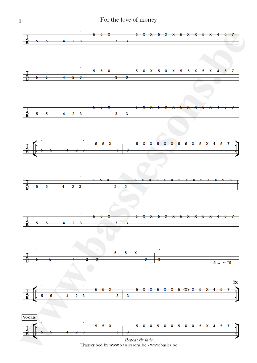 The ojays for the love of money bass tab part 6