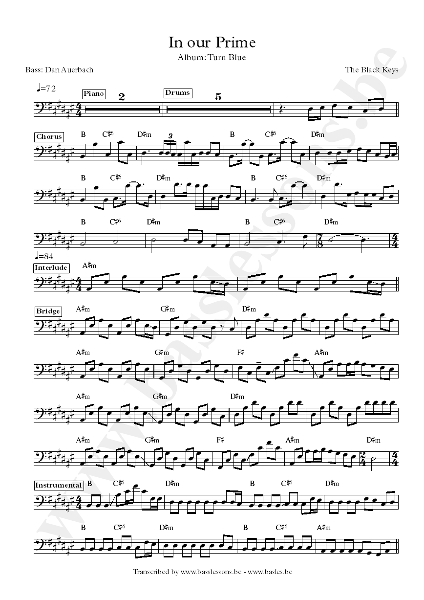 Black keys in our prime bass transcription