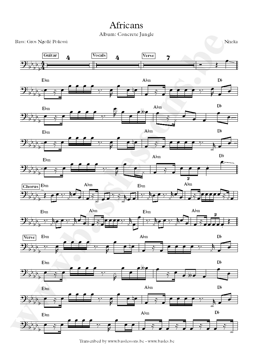 Nneka africans bass transcription
