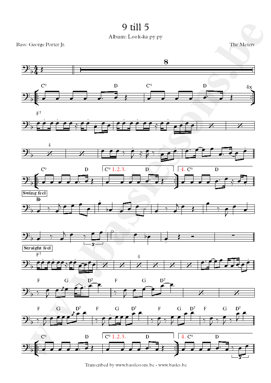 The meters 9 till 5 bass transcription