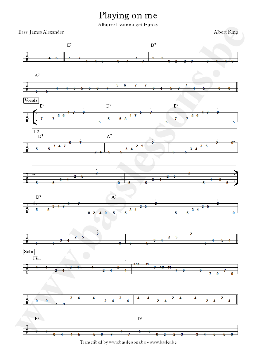 Albert king playing on me bass tab part 1