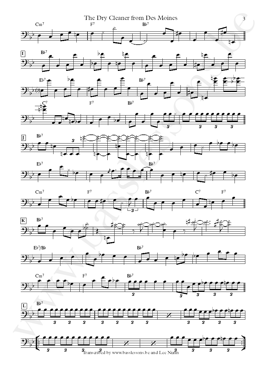 Jaco Pastorius the dry cleaner from des :oines bass transcription