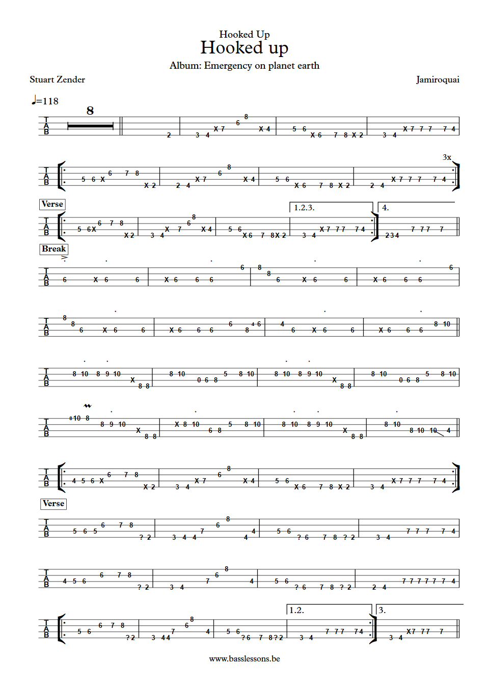 Jamiroquai hooked up Stuart Zender bass transcription tabs