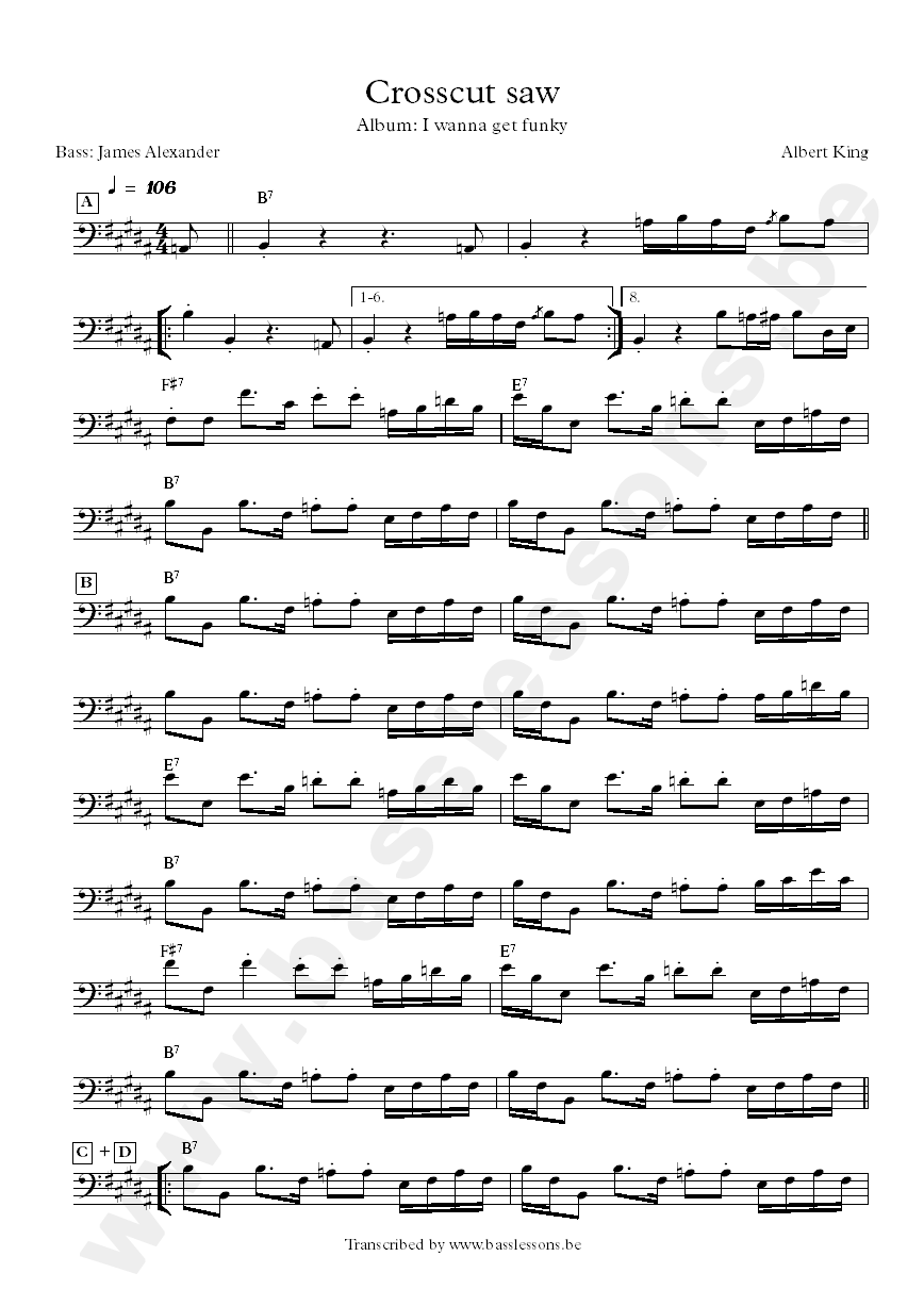 albert king crosscut saw bass transcription