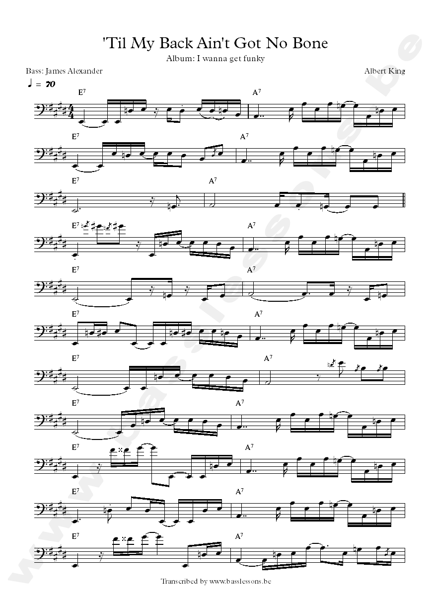 Albert king til my back ain't got no bone bass transcription
