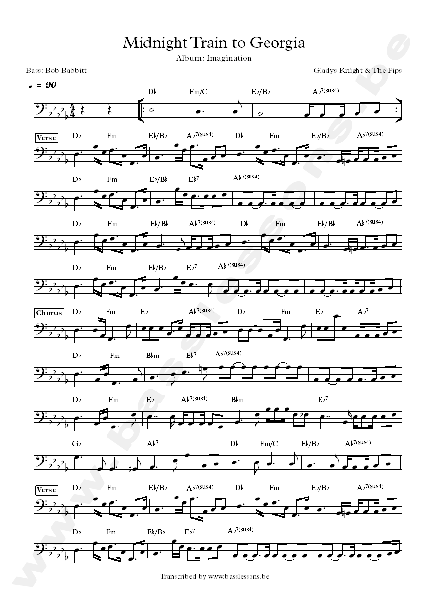 Gladys knight and the pips midnight train to georgia bass transcription