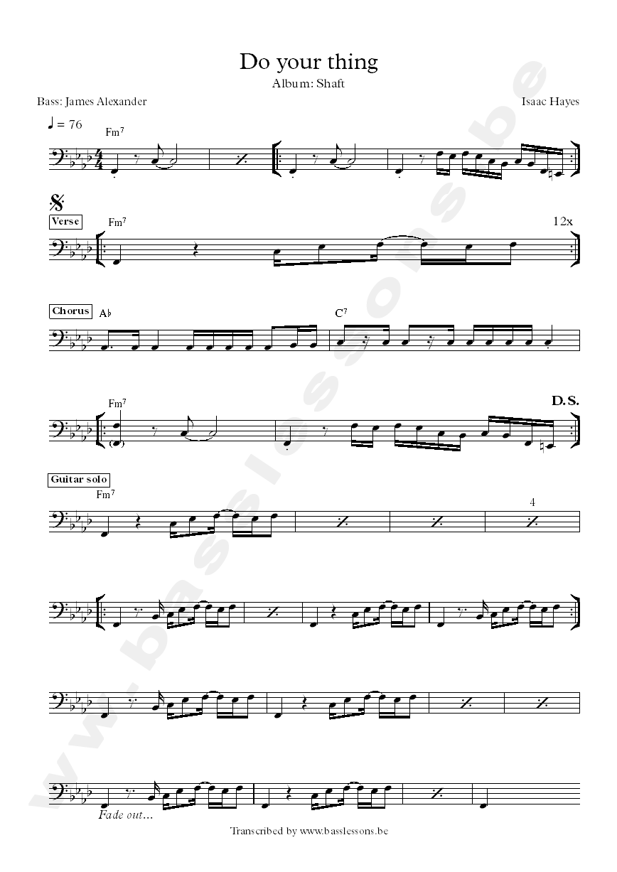 Isaac Hayes do your thing shaft bass transcription