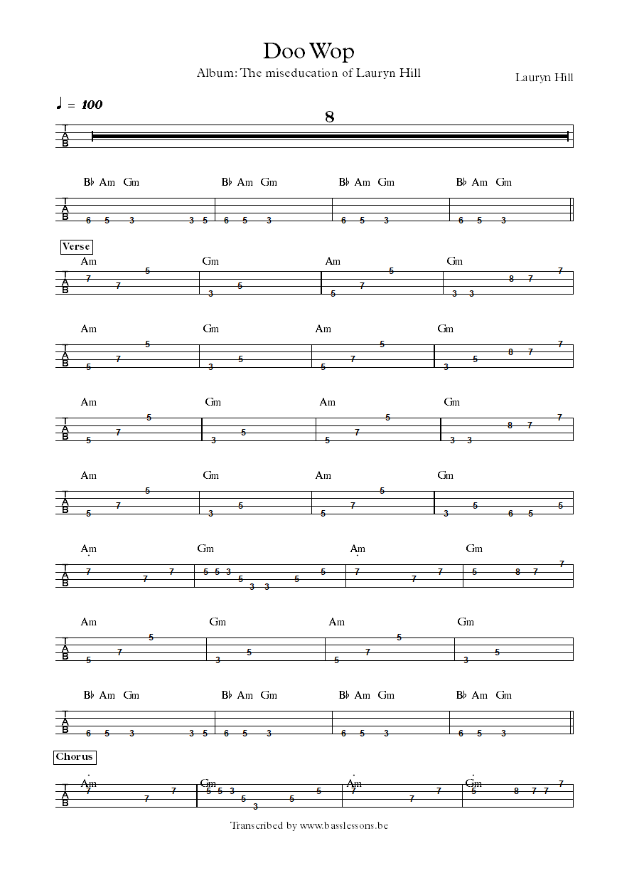 Doo wop lauryn hill bass tab