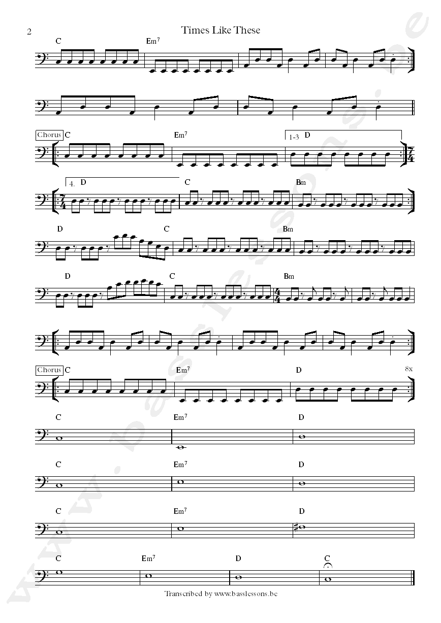 Foo fighters times like these bass transcription part 2