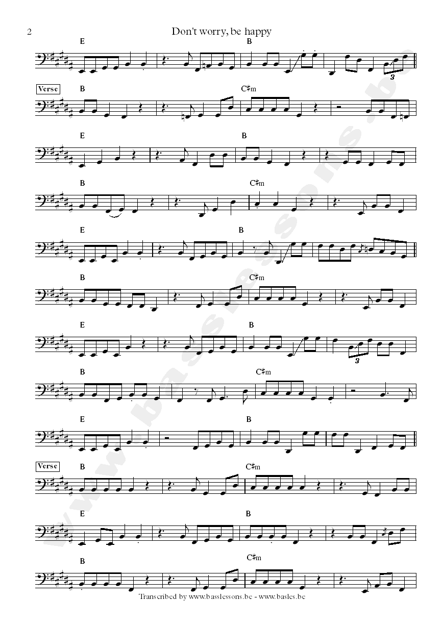 Bobby mcferrin dont worry be happy bass transcription part 2