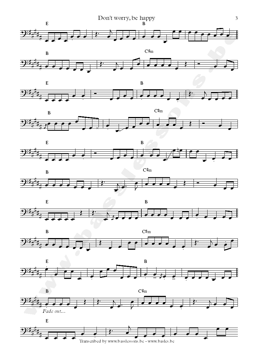 Bobby mcferrin dont worry be happy bass transcription part 3