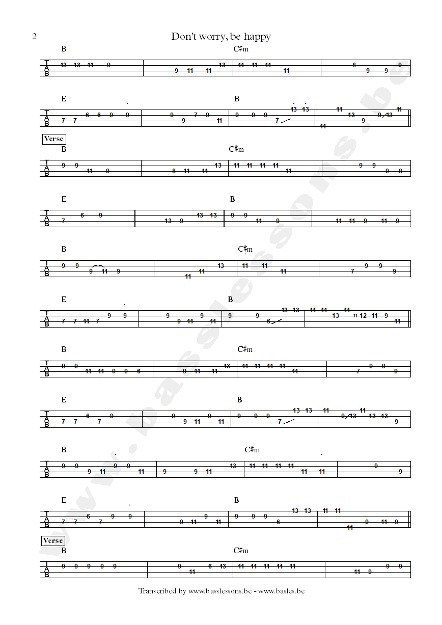 Bobby mcferrin dont worry be happy bass tab part 2
