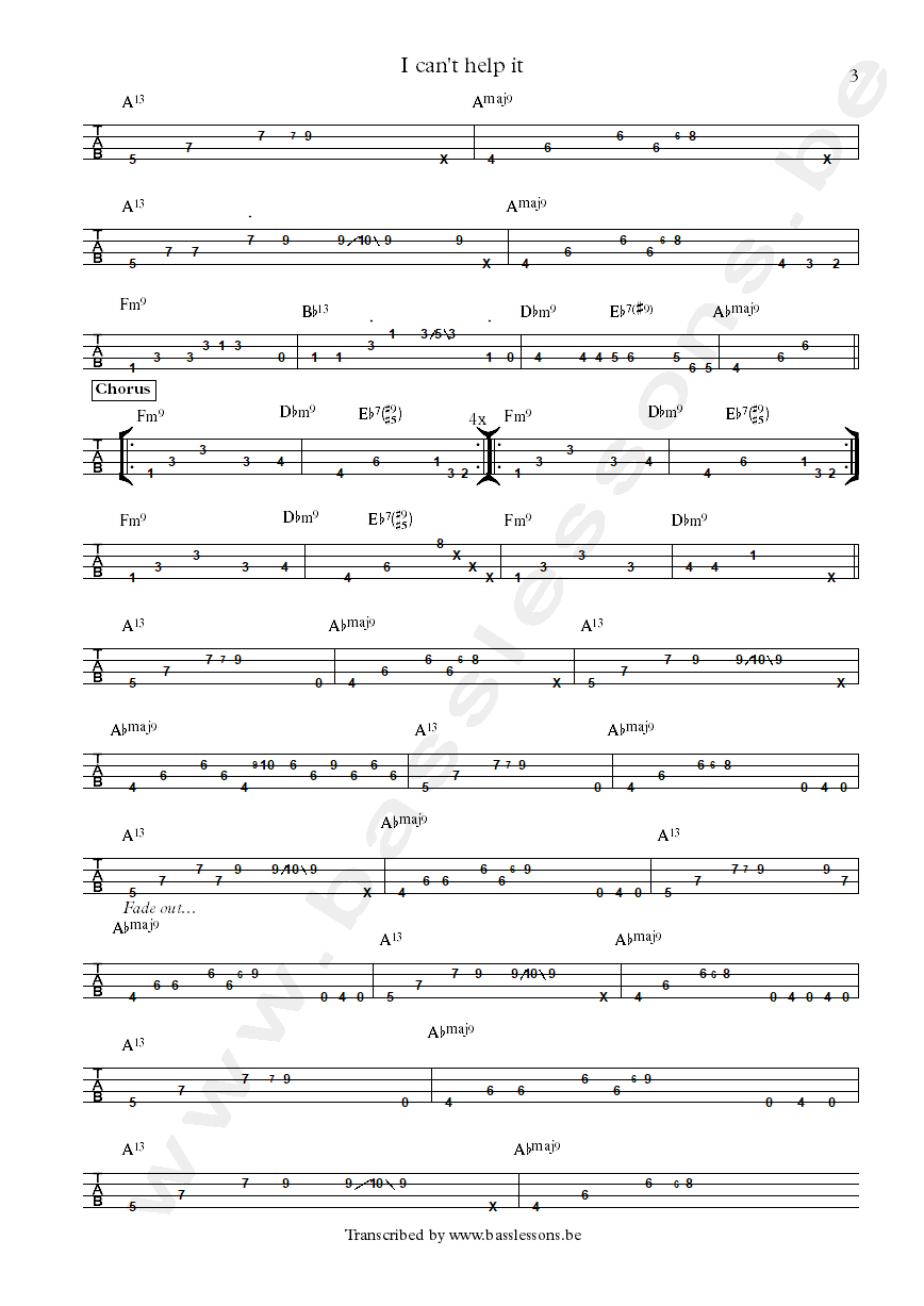 Michael Jackson I can't help it bass tab louis johnson part 3