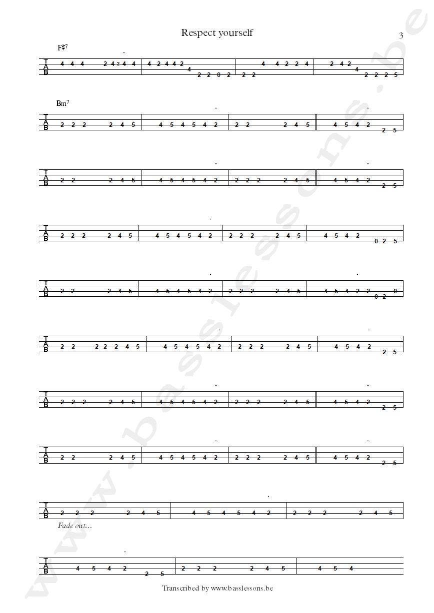 staple singers respect yourself david hood bass tab part 3